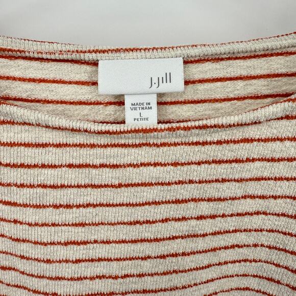 J Jill Cream & Burnt Orange Stripe Long Sleeve Tunic Top Petite Large - Picture 6 of 7